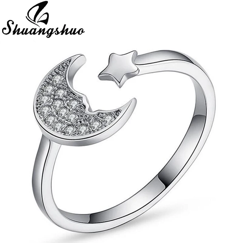 

Shuangshuo Crescent Crystal Moon Tiny Star Ring Little Korean Jewelry Lovely Luna Half Moon Gift Knuckle Rings for Women Gift