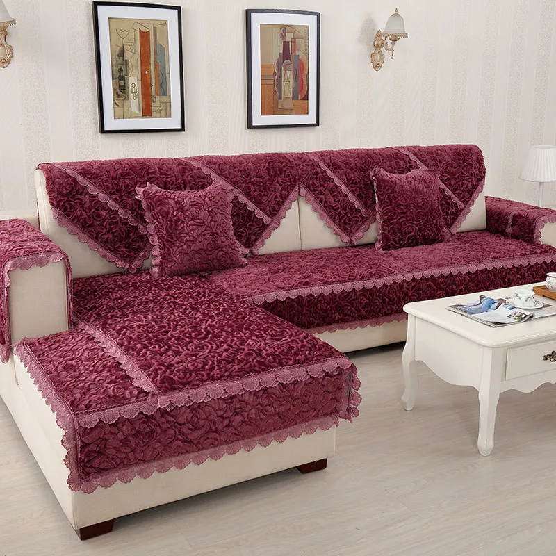 

European Style Plush Sofa Cover Lace Slip Resistant Slipcover Seat Couch Cover Sofa Towel For Living Room Decorative Sofa Towel