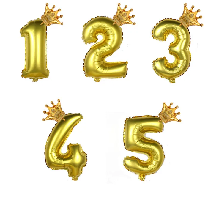 32 дюйма радужные воздушные шары на день рождения розовые золотые шары из фольги в виде цифр От 1 до 5 лет с днем рождения украшения для детской короны - Цвет: Gold