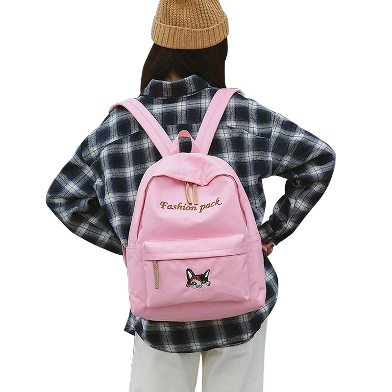 

DCIMOR Women Canvas Backpack Cat Embroidery Casual Backpack School Backpack Bag for Teenage Girls Vintage Bagpack Female Mochila