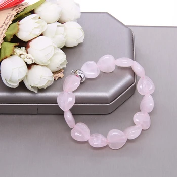 

Thomas Heart Shape Rose Pink Quartz Bead Elastic Bracelet with Charm Carrier, Glamour Jewelry Soul Gift for Women TS B707