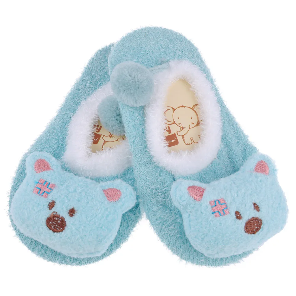 Sky Blue Bear L Милые кашемировые нескользящие носки с объемным рисунком для малышей носки-Тапочки - Цвет: Sky Blue Bear L