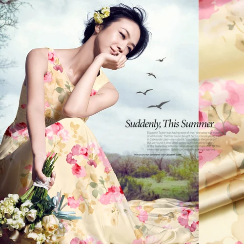 

SS043 100% Natural Silk Satin/Flower Series/Silk Fabric Mulberry Silk Printing/Width 1.25yd Thickness 16mm