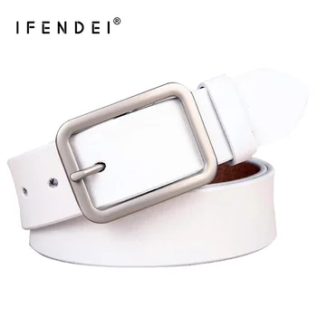 

IFENDEI Newest Genuine Leather Belt Women Vintage Casual Needle Buckle Belts Ladies Fashion Waist Wild For Jeans White Strap