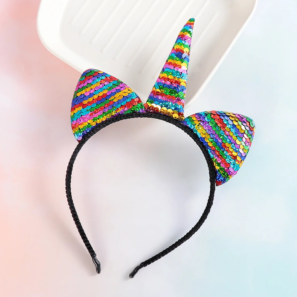 Baby Unicorn Rainbow Glitter Gold Flower Hair Hoop Cosplay Headband Hairband