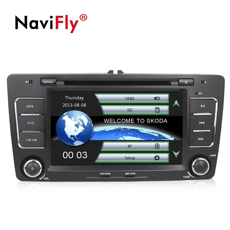 Perfect NaviFly car dvd player for SKODA Octavia 2009-2013 car gps radio player support canbus USB BT SD RDS 7"Capacitive Screen 2din 1