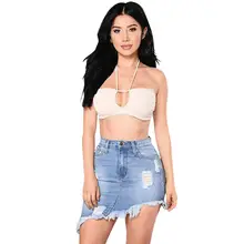 Новая модная женская юбка летняя джинсовая юбка с карманами на пуговицах, сексуальные юбки с дырками, Женские Повседневные Вечерние Клубные джинсы с бахромой, мини-юбка