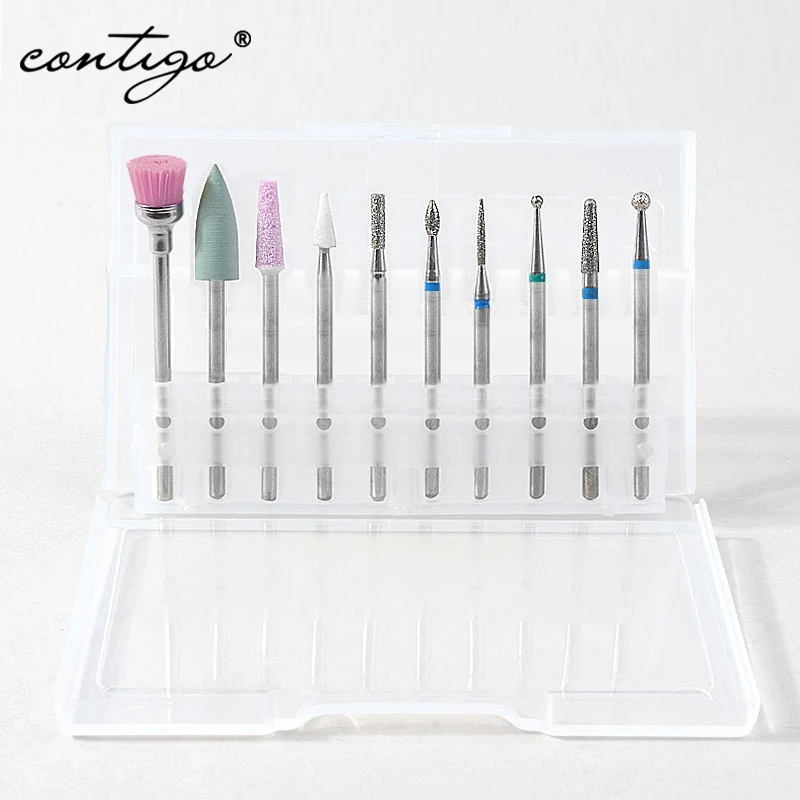 

Contigo 10 pcs Nail Drill Bits Set Corundum Cutters For Manicure Nails Files Electric Milling Cutter Nail Art Accessories Tools