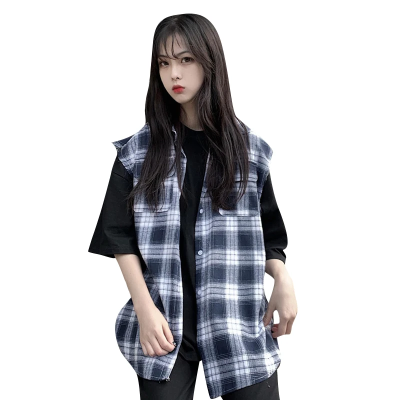 Women's Plaid Vest Spring Autumn Sleeveless Shirt Jacket Men and Women Students Waistcoat Retro Tooling Outwear A63 | Женская одежда