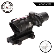 LUGER Hunting Scope ACOG 4X32 Real Fiber Optics Red Dot Illuminated Chevron Glass Etched Reticle Tactical Optical Sight Scopes hunting riflescope tactical acog 4x32 real fiber source red illuminated rifle scope camouflage