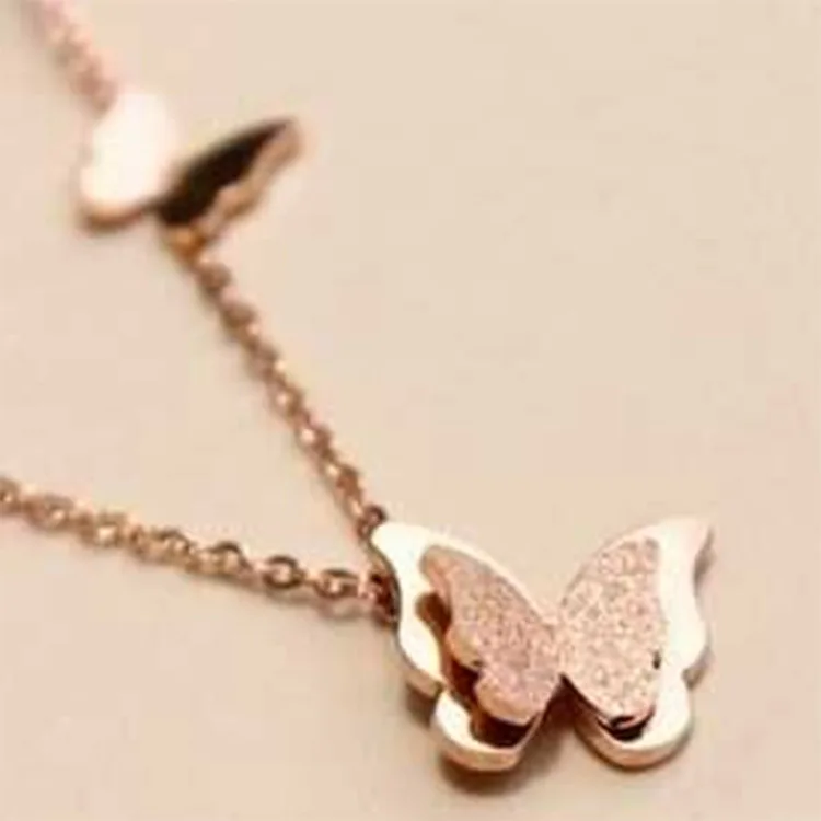 

Bilincolor stainless steel fashion double butterfly necklace for women
