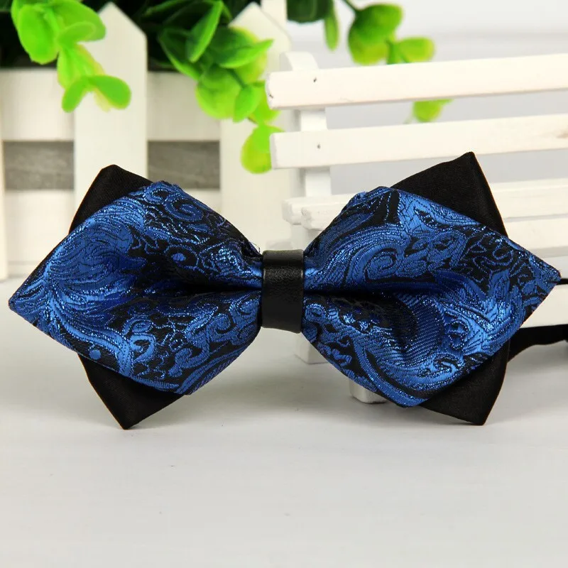 SHENNAIWEI pointed 12cm*6cm men royal blue bow tie jacquard silk