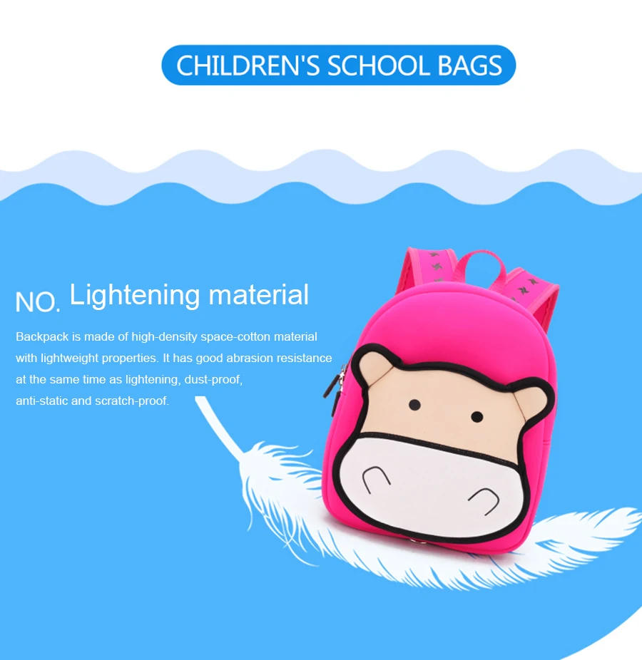 JKBW 3D Cartoon Backpacks Cute Cow Animals Shape Waterproof Neoprene School Bags for 2-8 Years Old Girls Boys Toddler Backpack (13)