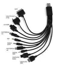 1 pc 10 em 1 carregador cabo usb para ipod motorola nokia samsung lg sony ericsson k750 cabos de dados eletrônicos de consumo