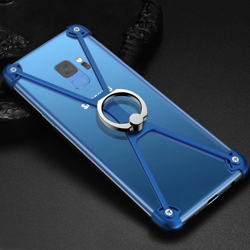 

SamsungS9 GalaxyS7 S8 S9 edge mobile phone shell metal frame protector anti falling personality finger ring bracket phone case