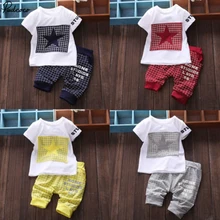 Комплект спортивной одежды из 2 предметов с блестками и звездами для маленьких мальчиков, футболка, топ, короткие штаны, комплект одежды, комплекты одежды