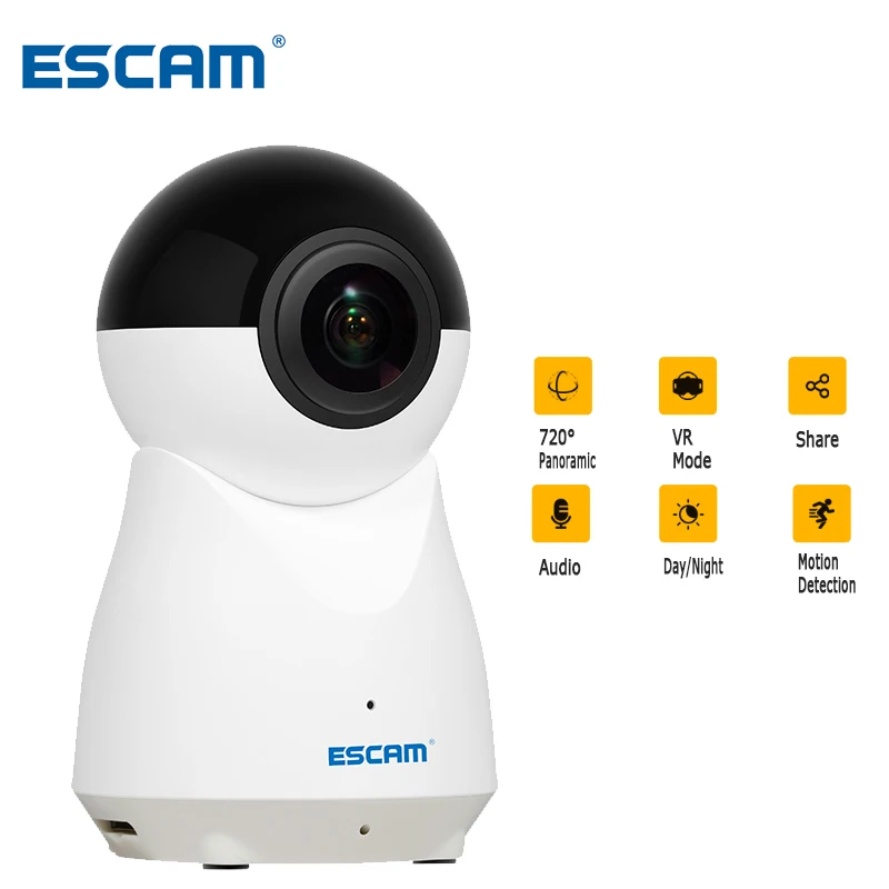 

ESCAM H.265 1080P VR 720 Degree Panoramic Camera 2MP Wireless Wifi IP Camera Fisheye Support Two Way Audio Home Surveillance Cam