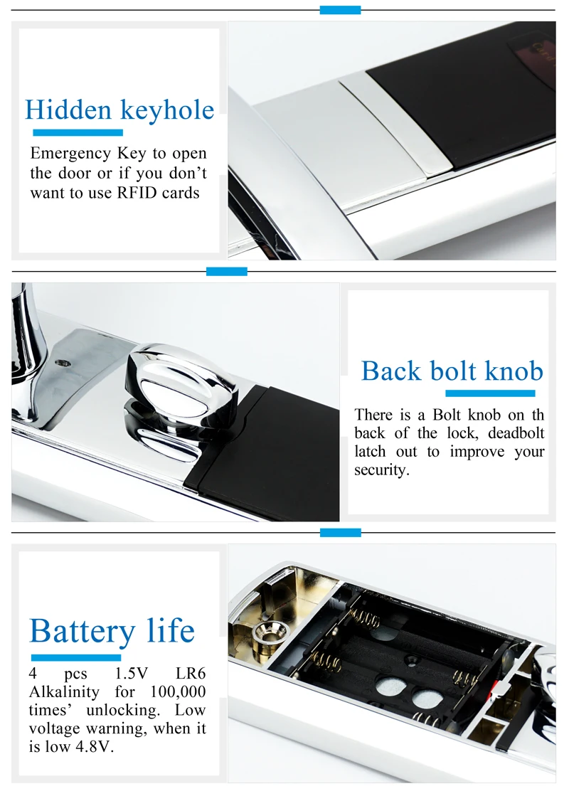 Zinc Alloy Security Digital Door Lock Intelligent RFID Card Electronic Locks For Hotel or Home Smart Entry ZAG1068