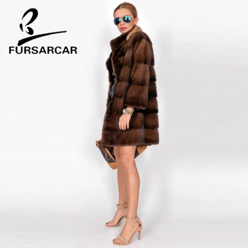 Новинка 2020 шубы FURSARCAR из натурального меха норки Женская Роскошная Толстая