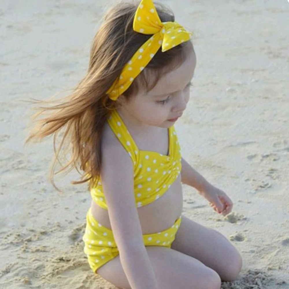 3 Pieces Jaune Dot Enfant Bikini Maillot De Bain Maillots De Bain Taille Haute Maillot De Bain Pour Enfants Bebe Filles Biquini Enfants Nœud Bandeau W1 Aliexpress