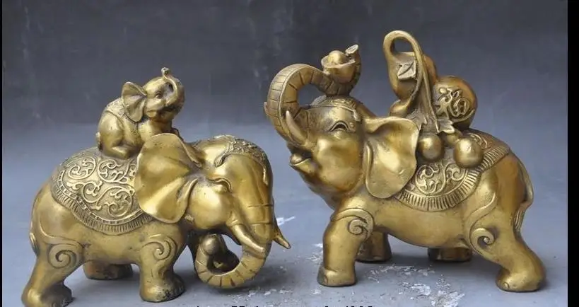 scy 671115942++china brass fengshui Auspicious Animal Elephant yuanbao Gourd lucky statue pair | Дом и сад