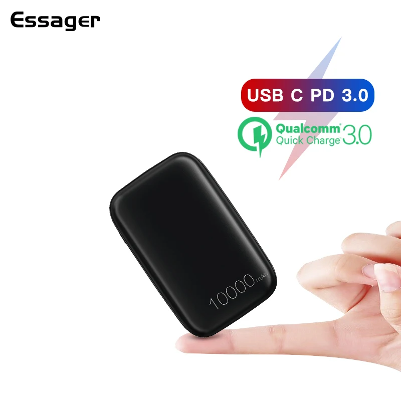 Essager باور بانك صغير سريعة تهمة 3.0 ل شياو mi mi 9 سامسونج هواوي فون المحمولة شاحن 10000 mAh usb نوع c PD تجدد Powerbank