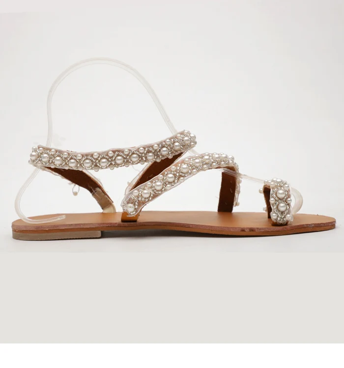 NAN JIU MOUNTAIN/Коллекция года; летние сандалии на плоской подошве; женская обувь с носком; стразы; жемчужная пляжная обувь в богемном стиле; большие размеры 35-43