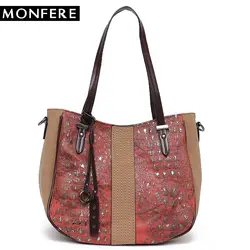 MONFERE/большая женская сумка-тоут на ремне, модная женская сумка-тоут с застежкой-молнией и отделкой, Женская Повседневная кожаная