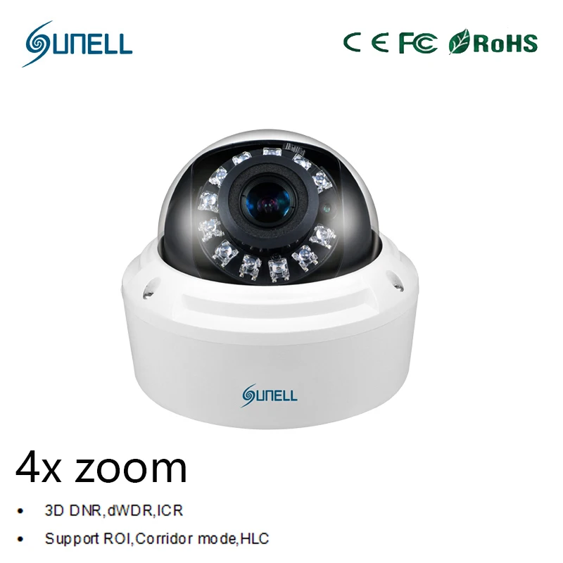 zk18 Sunell HD 2MP 4MP 1080P 4x Zoom Varifocal Lens Onvif POE IR Dome Network IP