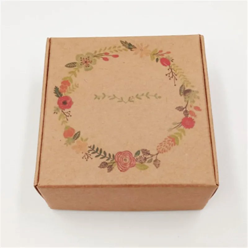 

Hot Sale Made With Love Handmade 6.5x6.5x3cm Paper Box Cube Brown Multiple Styles For Jewelry Gift Souvenirs Package 10Pcs/Lot