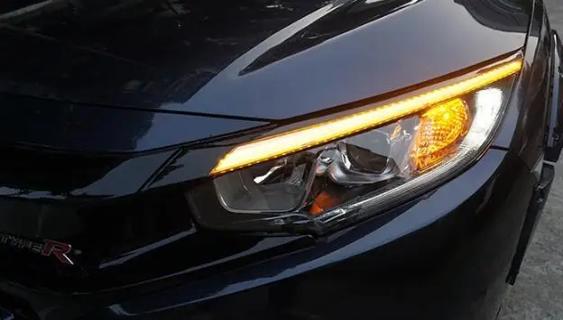 Для Honda Civic светодиодный DRL головной светильник для бровей, дневной ходовой светильник, противотуманная фара с плавным динамическим желтым поворотом