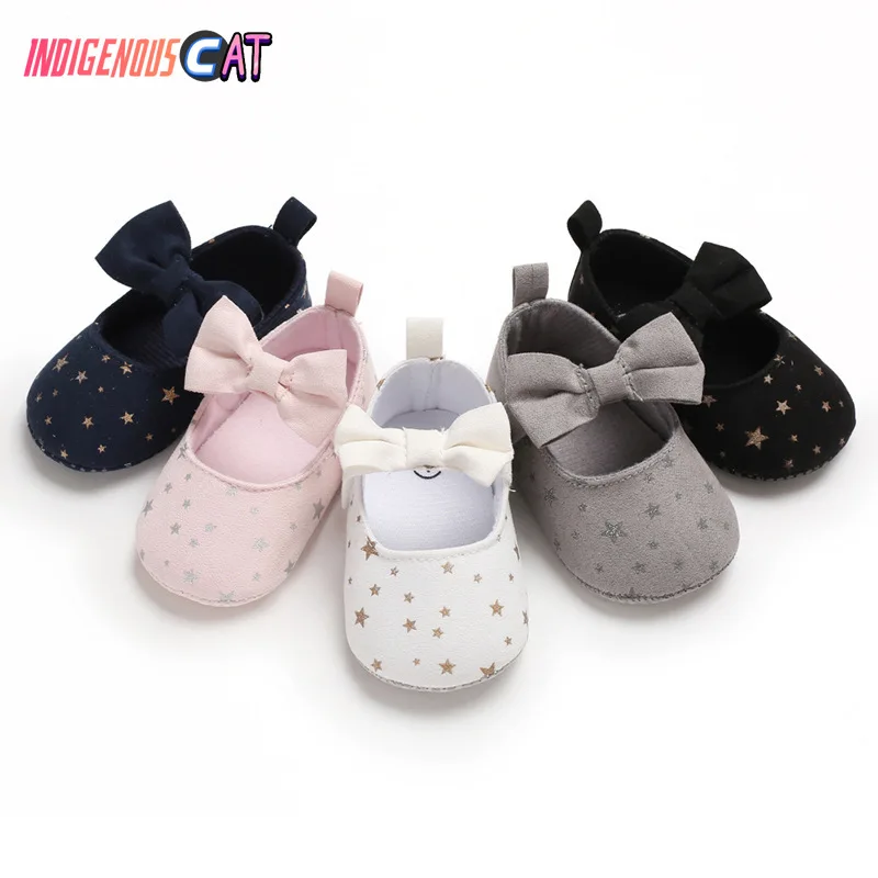 

2019 Toddler Newborn Baby Crib Shoes Bow Embroidery Princess Baby Soft Sole Anti-Slip Prewalker For Baby Girls First Walk