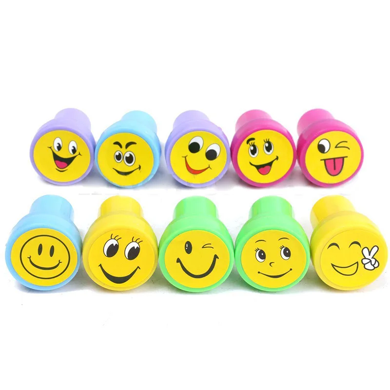 10Pcs Emoji Smile Silly Face Stamps Set Stationery For Kids Gift Party
