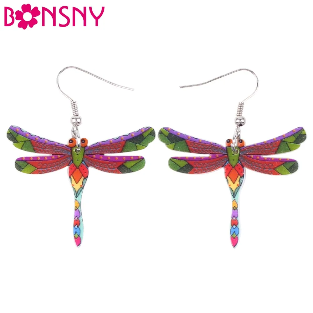 

Bonsny Brand Fashion Dragonfly Earrings Acrylic Long Drop Earring New Arrival 2016 Spring Summer Style For Girls Women Jewelry