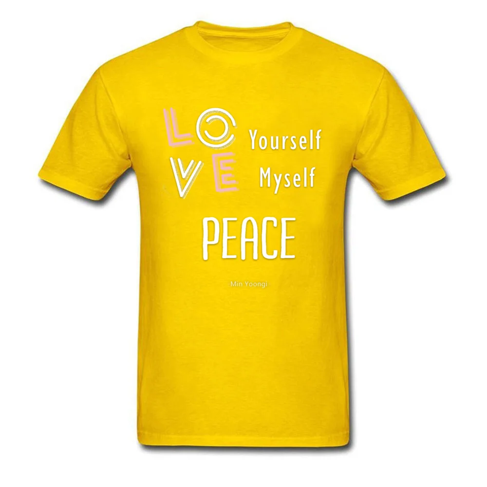 Male Tops Shirts LOVE yourself LOVE myself. PEACE Fashionable T-Shirt 100% Cotton Round Neck Short Sleeve Tee-Shirt Printed On LOVE yourself LOVE myself. PEACE yellow