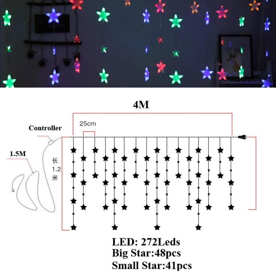 Festa de Casamento de Fadas Luz da Corda Satr Beiaidi Cortina Corda Iluminação Luminarias Guirlanda Romântica Natal Ac220v 3.5m 272leds 12 Corda Cortina Corda Iluminação luminarias Guirlanda Romântica