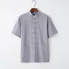 Summer Cotton Linen Kung Fu Shirt Blouse Mens Short Sleeve  Traditional Chinese Tang Suit Top Male Tai Chi Uniform 2