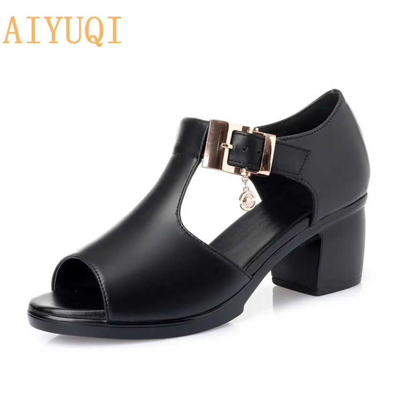 

AIYUQI Woman gladiator sandals new 2019 new high heel women sandals genuine leather plus size fashion shoes summer footwear