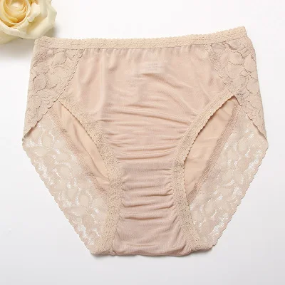 3pcs/lot Women Silk Panties 100%Real Silk and Side laces Sexy Underwear Comfortable seamless Underpants, Black Lace Briefs