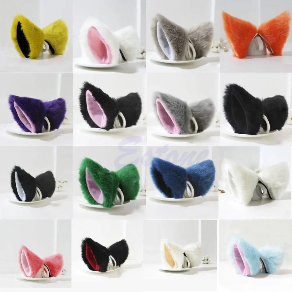 GOHAND Cosplay Party Cat Fox Long Fur Ears Neko Costume Hair Clip Halloween -Zentai shop online