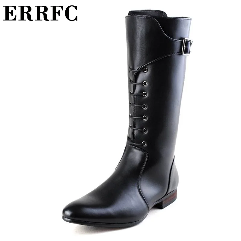 ERRFC/Новые мужские ботинки с высоким голенищем, с острым носком, на шнуровке, с пряжкой, мотоциклетные ботинки мужские ботинки для верховой езды из pu искусственной кожи, размеры 38-44