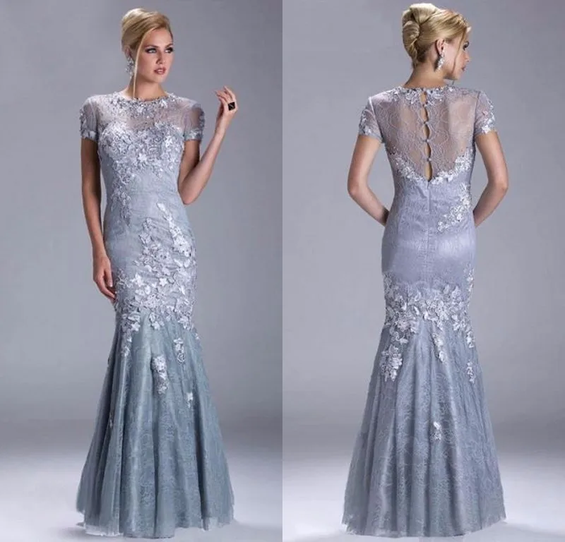 

2013 Luxury Short Sleeve Appliques Lace Mermaid Long Prom Evening Dresses Gowns M1419