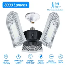 E27 светодиодный деформируемый потолочный светильник, светильник для гаража, высокий люмен, SMD2836, лампа с радиолокационным датчиком, Точечный светильник для домашней парковки, промышленный Декор