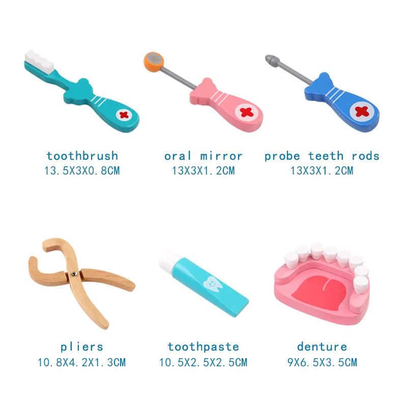 Logwood Wooden toys Funny play Real Life Cosplay Doctor game toy Dental Pretend Doctor accessories Tools 6PCS Set For Children