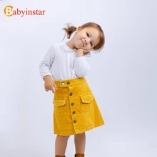 Babyinstar/ г. Юбки трапециевидной формы с пуговицами для маленьких девочек детская одежда для малышей, модная Вельветовая короткая детская юбка для девочек