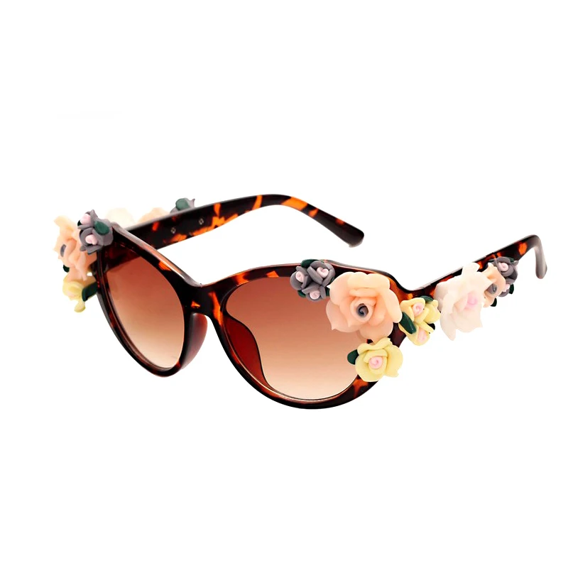 Модные дизайнерские лепестки роз Красочные Солнцезащитные очки «кошачий глаз» солнцезащитные очки со стразами, круглые, защитные стёкла, для девочек фирменные пляжные шлепанцы