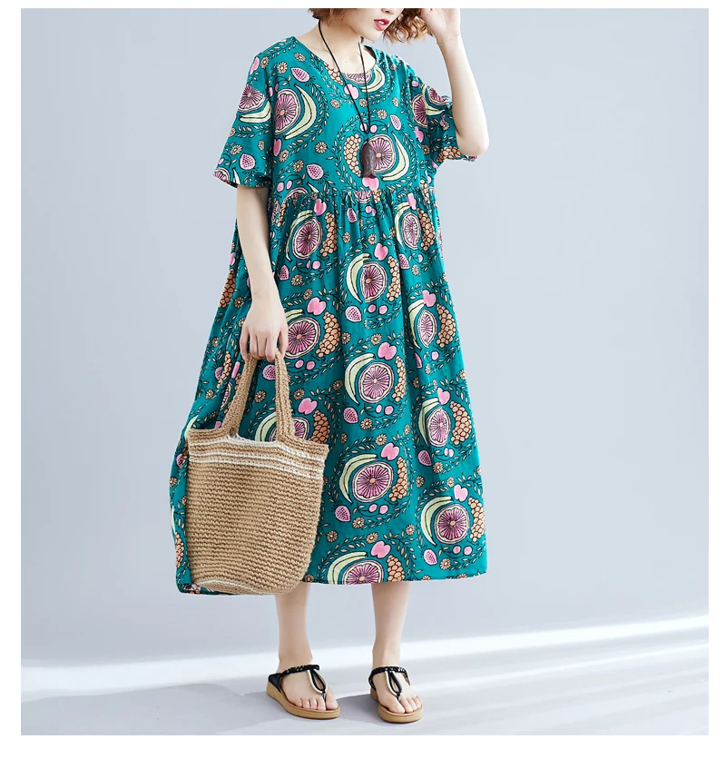 Fashion Summer Dress Women Plus Size Oversize Maxi Long Dresses For Women Elegant Vintage Print Cotton Linen Casual Dress 2019  9