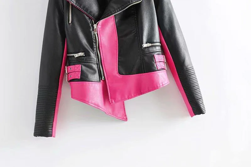 Куртка из искусственной кожи контрастного цвета; Новинка года; модная весенняя женская куртка в стиле рок