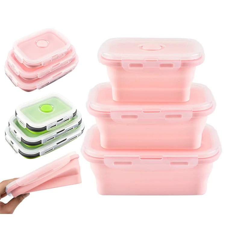 

Set of 3 Silicone Folding Bento Box Collapsible Portable Lunch Box Food Container Bowl