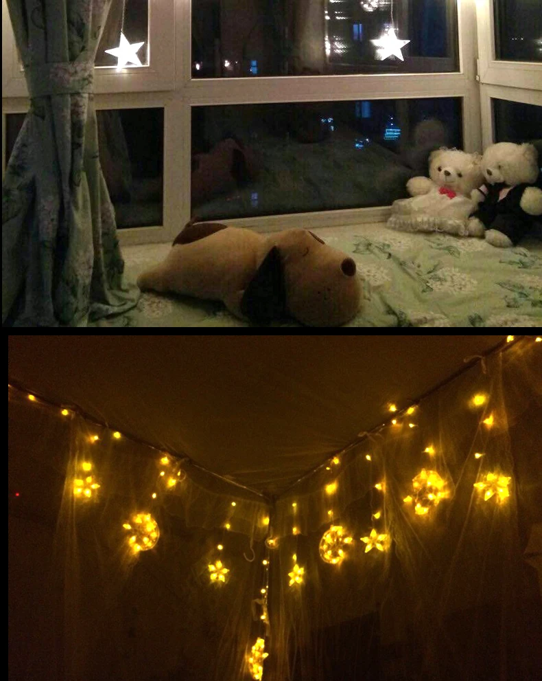 Ficha de Natal Estrela e Lua Decoração para Festa de Casamento Levou Cortinas Luzes Indoor - Outdoor Luz Férias 2.5 m 220 v ue 18 High Quality wedding decoration lights
